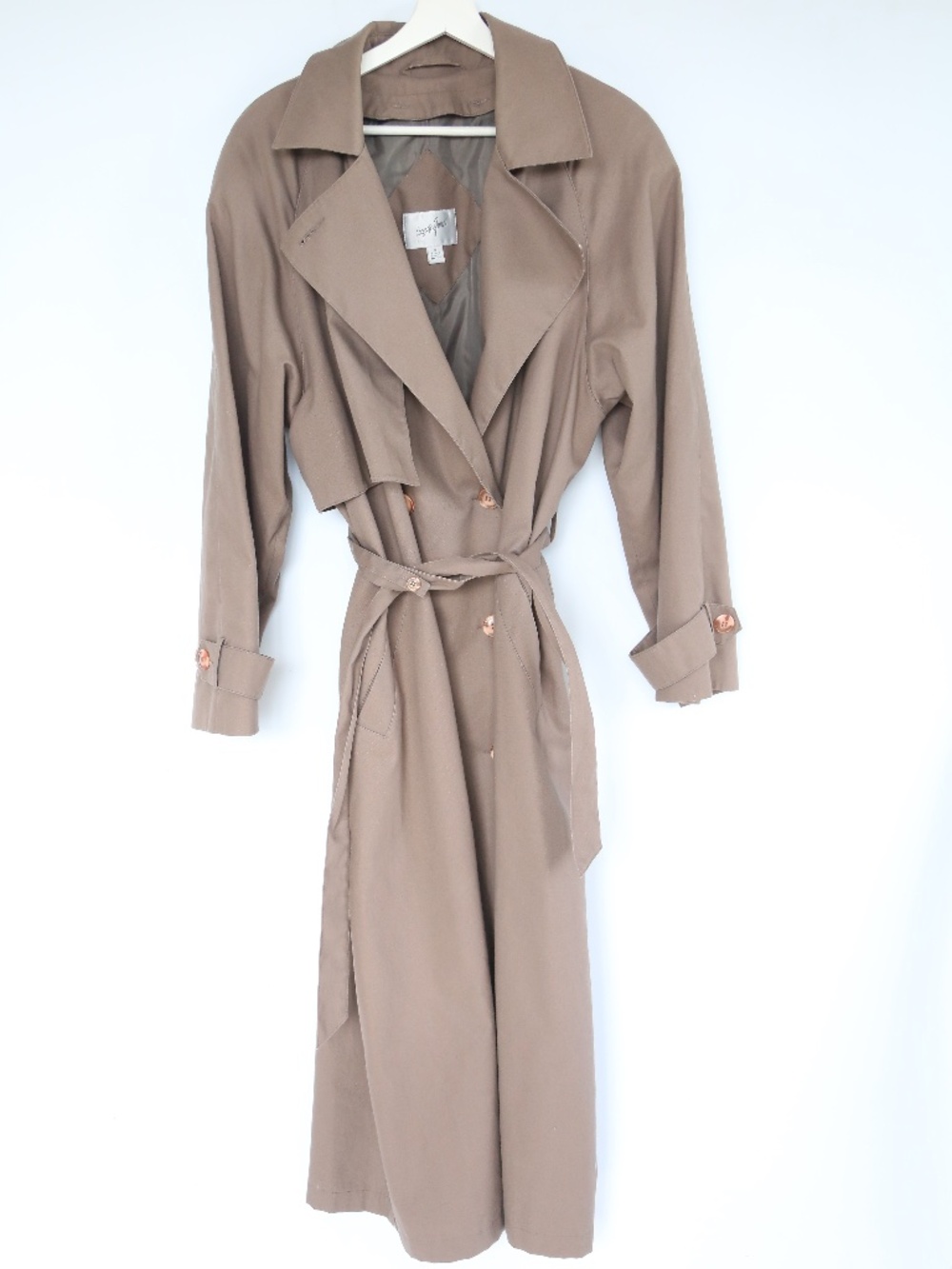 Vintage Jacqueline Ferrar Long Beige Trench Coat w/ Belt Women’s Size 16